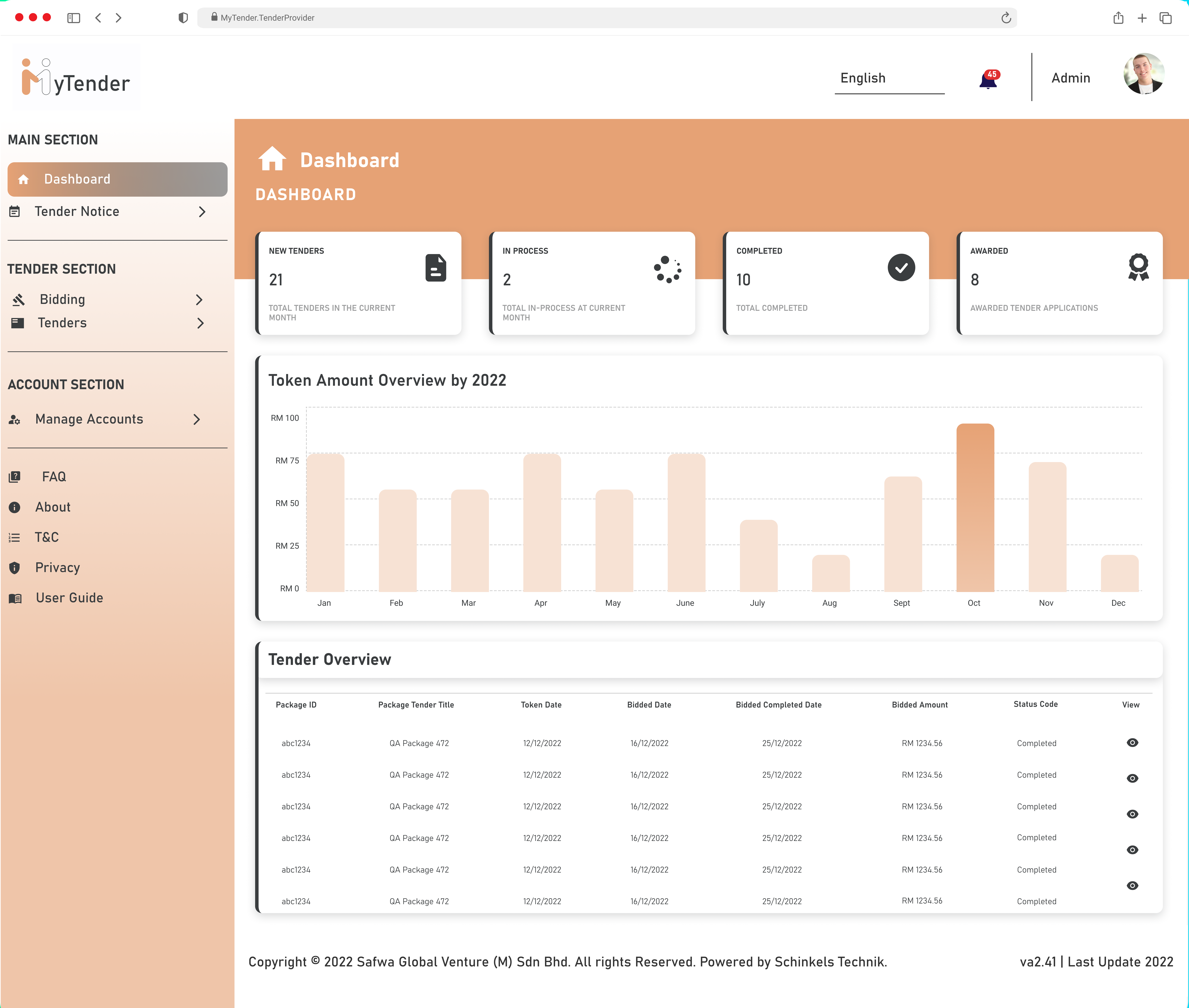 MyTender - Contractor - Dashboard
