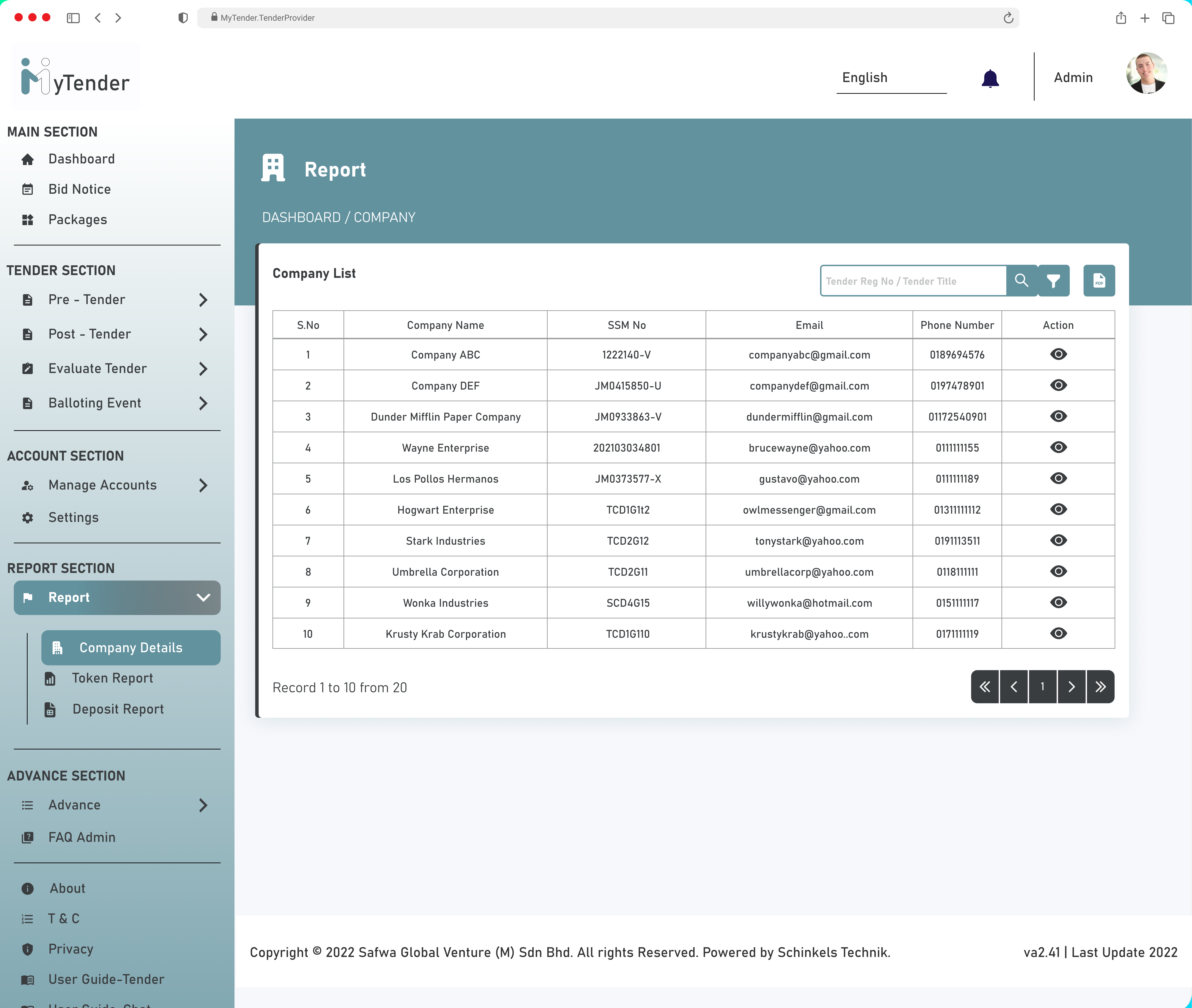 MyTender - Tender provider - Report